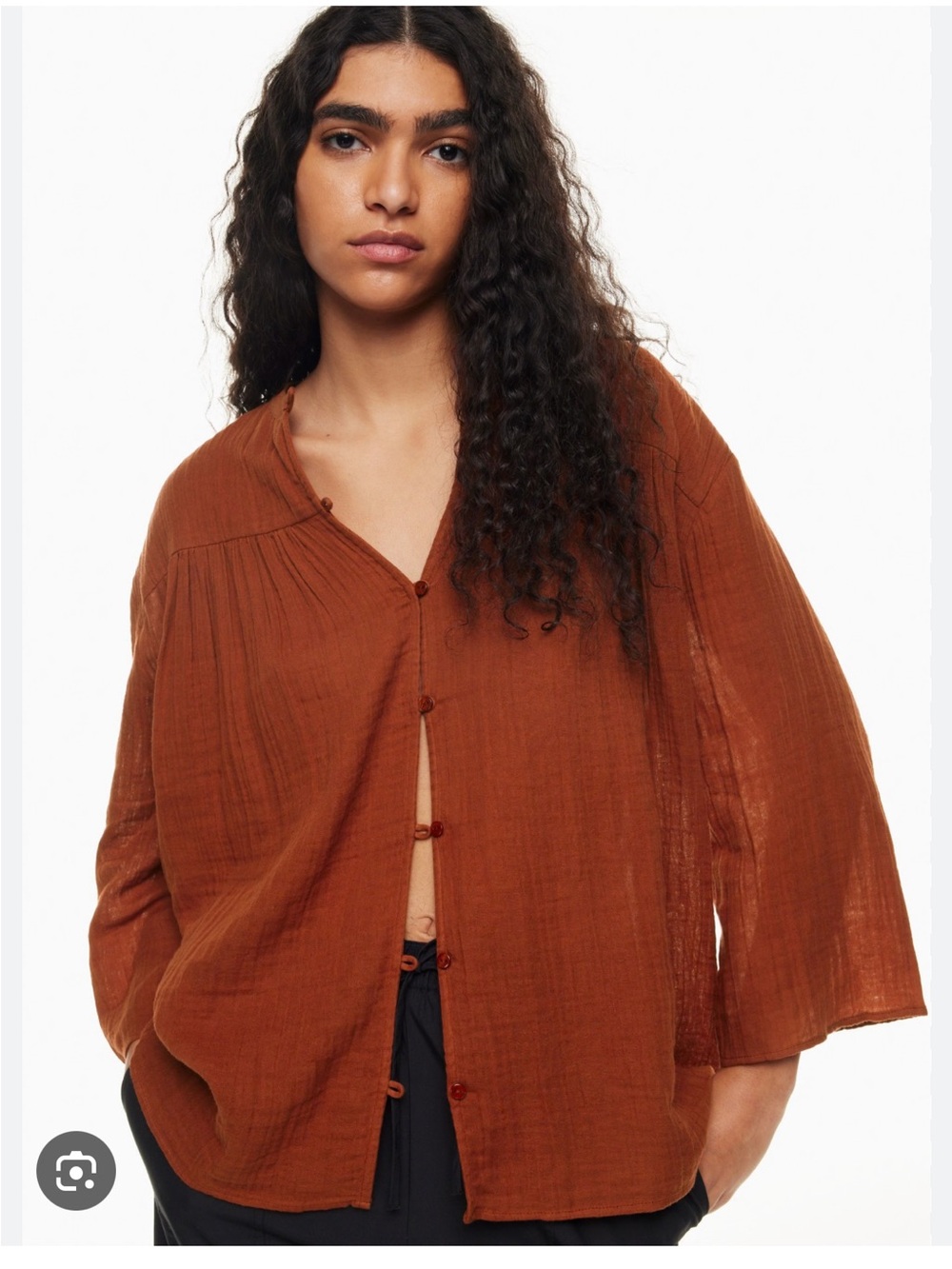 Little Moon Women's Button-Front Top in Rust